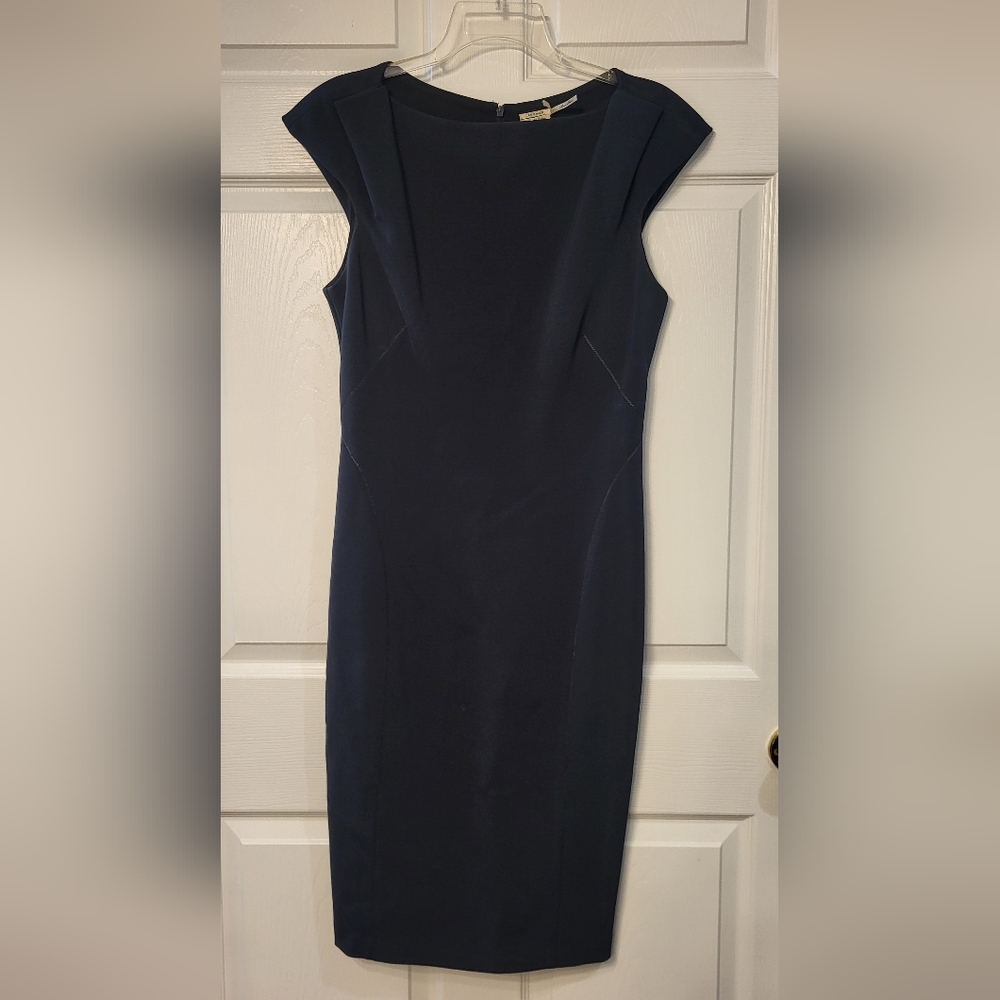 Leon Max Navy Blue Sheath Bodycon Dress Cap Sleeves 10 Corporate Wedding Guest